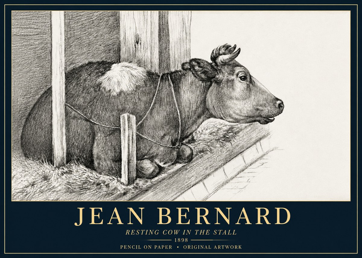 Jean Bernard Resting Cow in the Stall II No3 - Poster