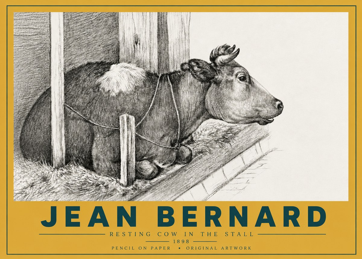 Jean Bernard Resting Cow in the Stall II No4 - Poster