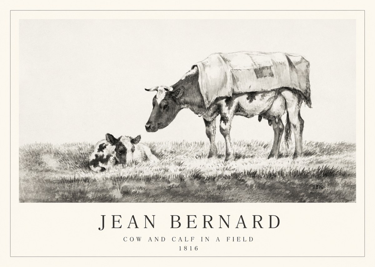 Jean Bernard Cow and Calf in a Field No1 - Poster