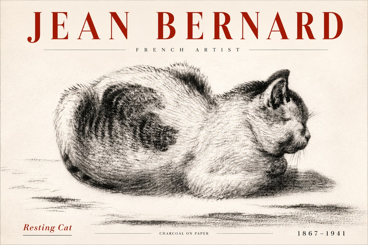 Jean Bernard Resting Cat No5 - Poster