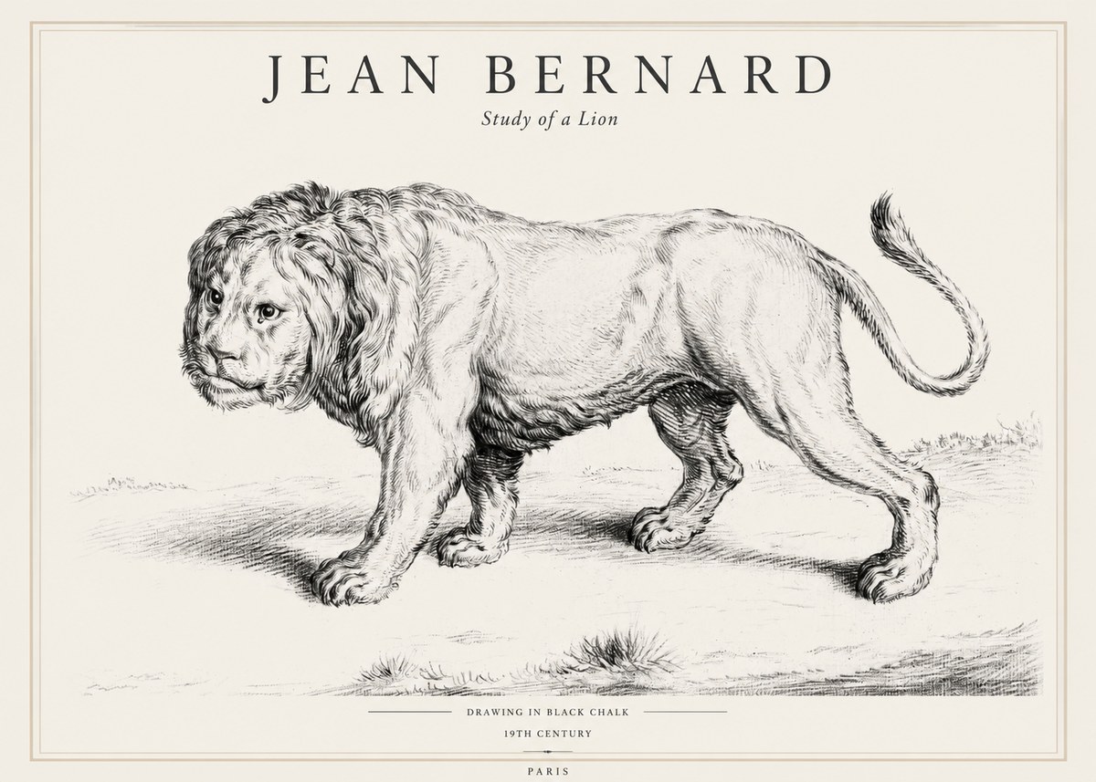 Jean Bernard Study of a Lion II No1 - Poster