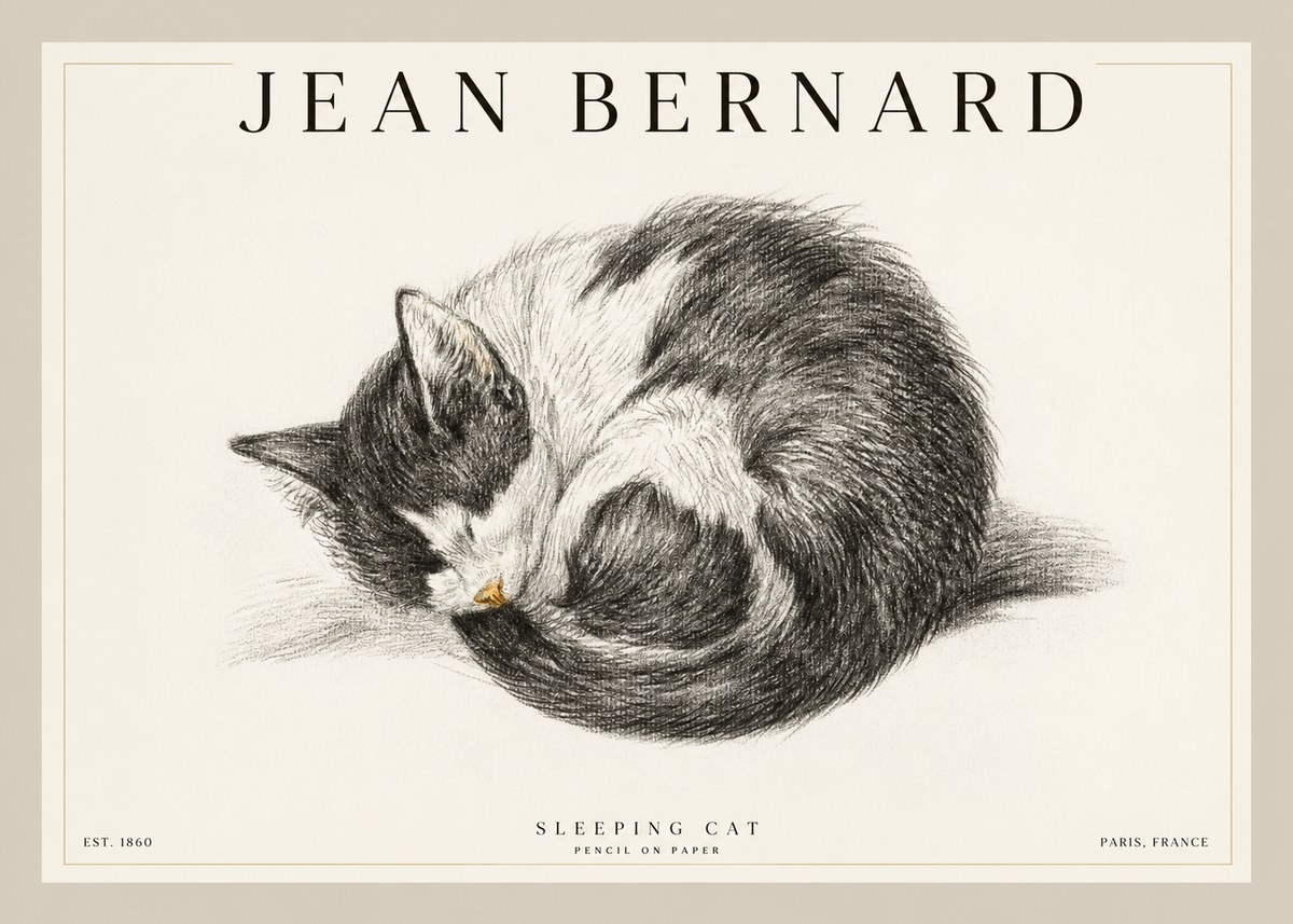 Jean Bernard Sleeping Cat VIII No2 - Poster