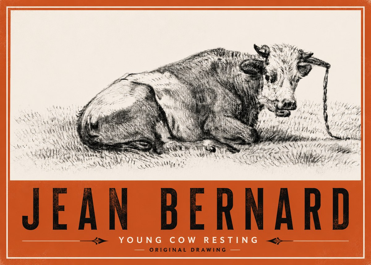 Jean Bernard Young Cow Resting No6 - Poster