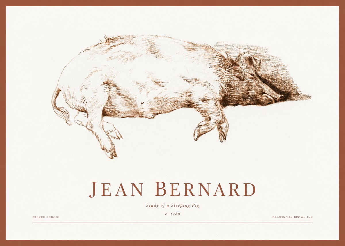 Jean Bernard Study of a Sleeping Pig No1 - Poster