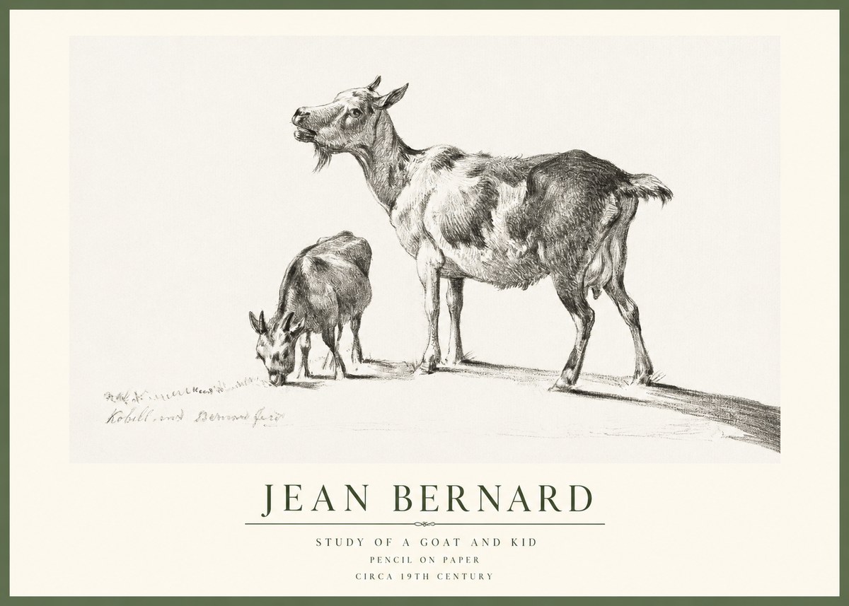 Jean Bernard Study of a Goat and Kid No1 - Poster