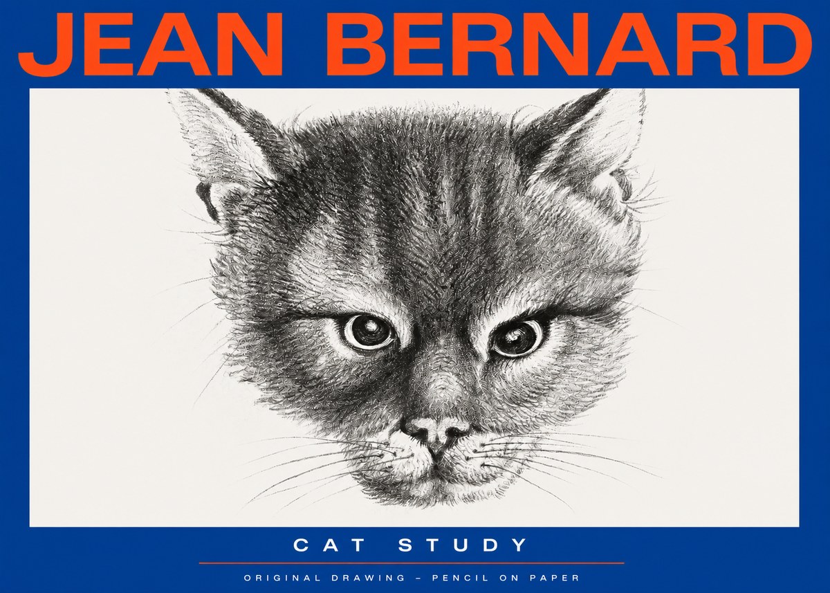 Jean Bernard Cat Study. Original Drawing No2 - Poster