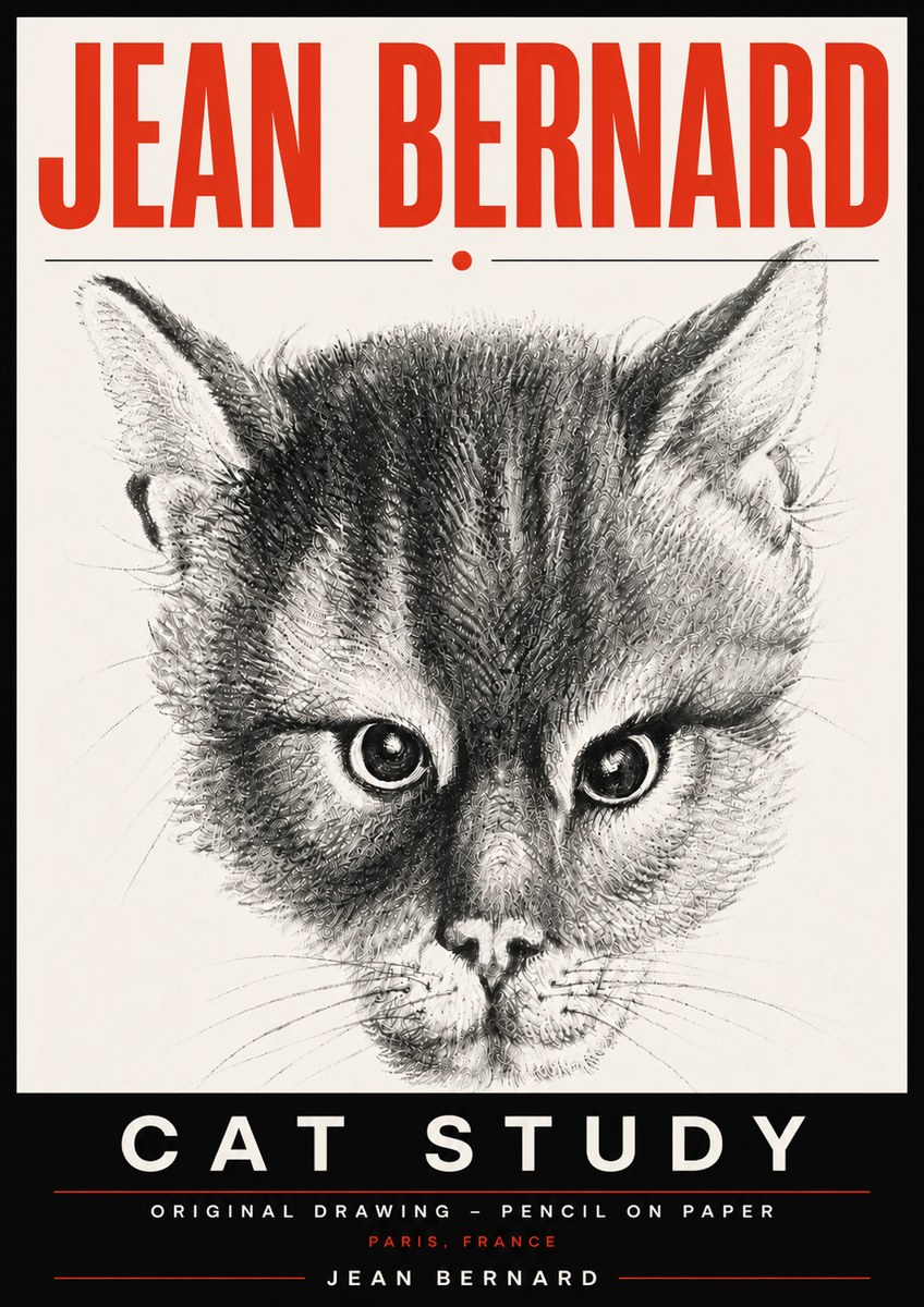Jean Bernard Cat Study. Original Drawing No6 - Poster