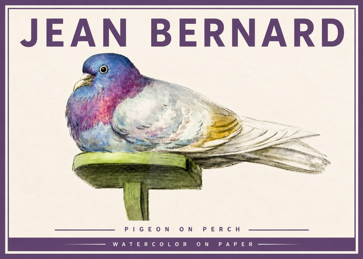 Jean Bernard Pigeon on Perch No4 - Poster