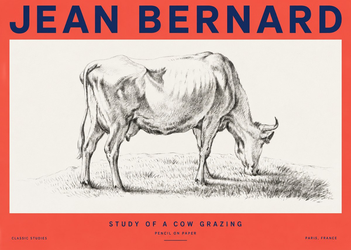 Jean Bernard Study of a Cow Grazing II No2 - Poster
