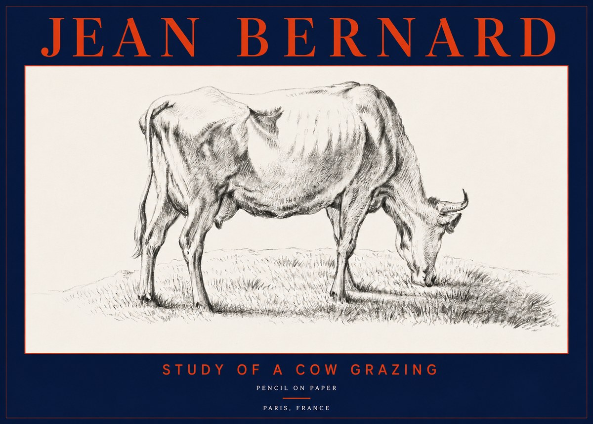 Jean Bernard Study of a Cow Grazing II No5 - Poster