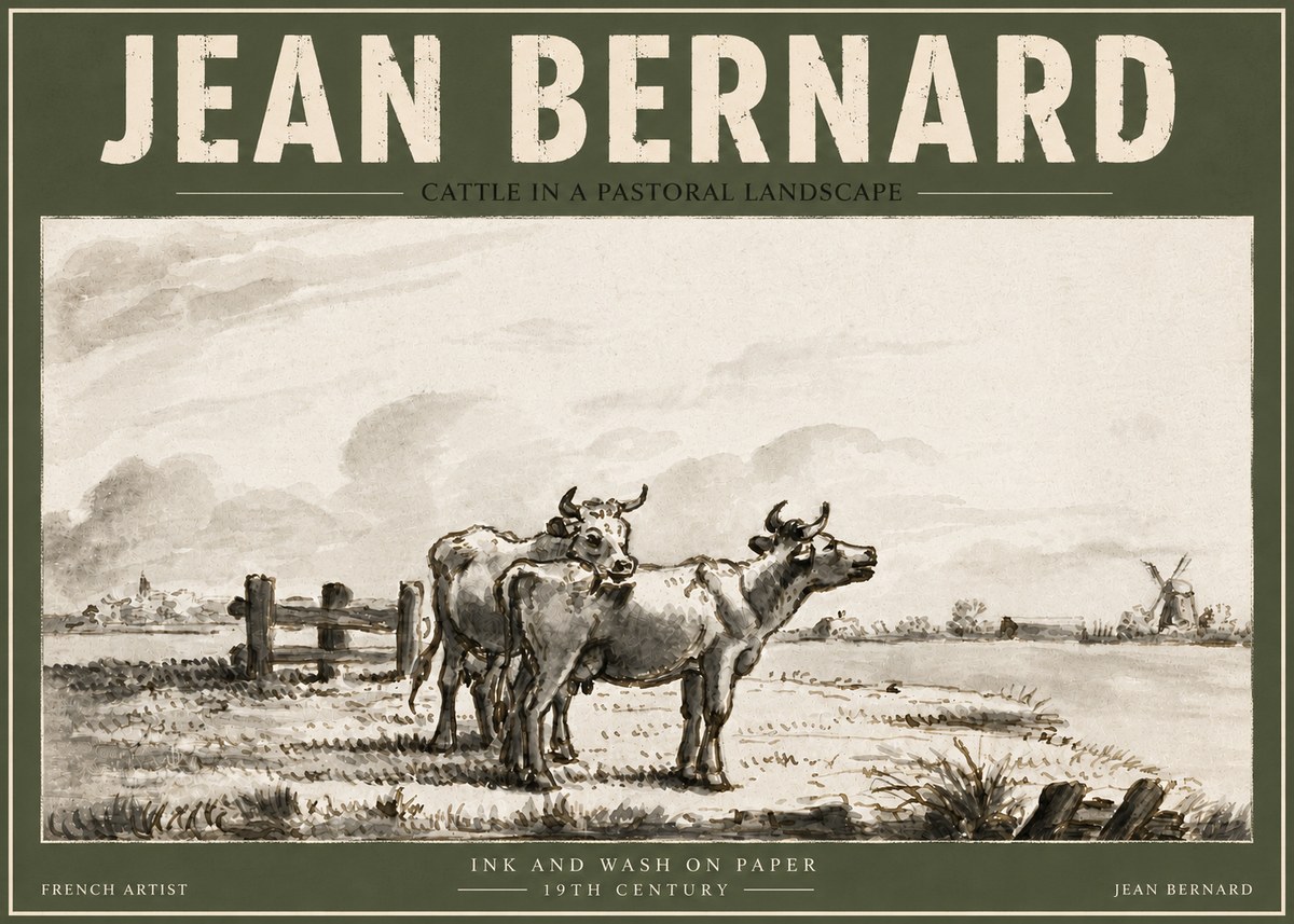 Jean Bernard Cattle in a Pastoral Landscape No4 - Poster