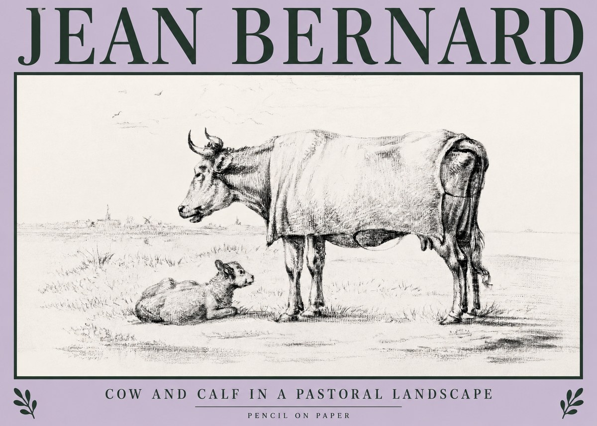 Jean Bernard Cow and Calf in a Pastoral Landscape No3 - Poster