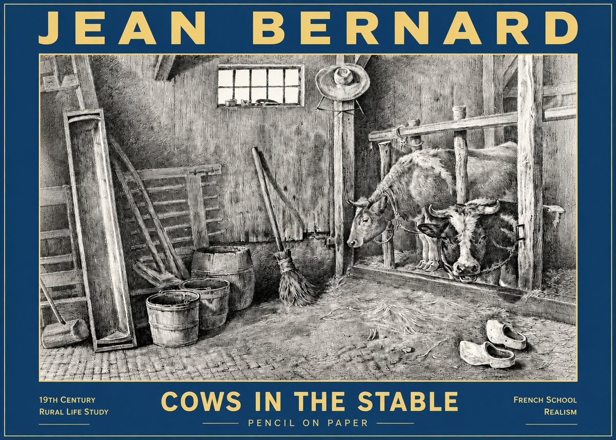 Jean Bernard Cows in the Stable No6 - Poster