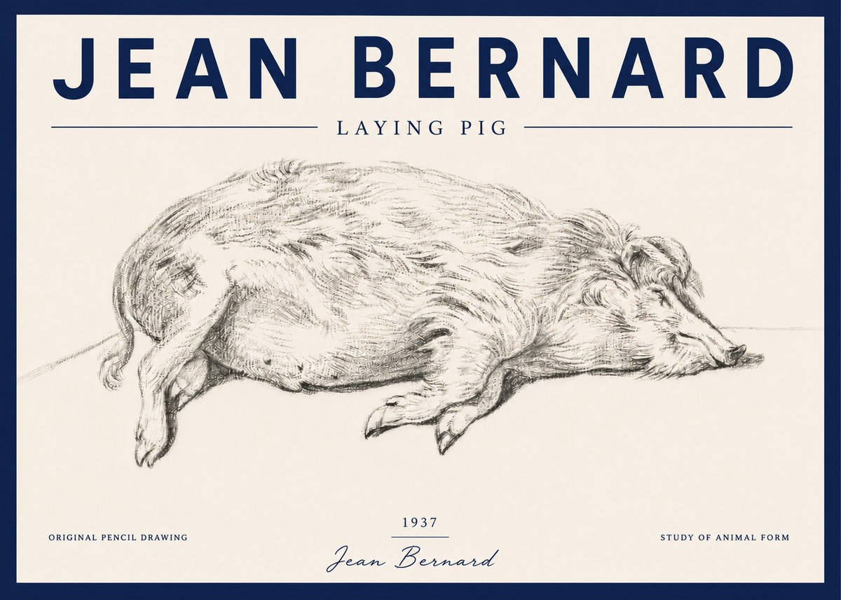Jean Bernard Laying Pig No4 - Poster