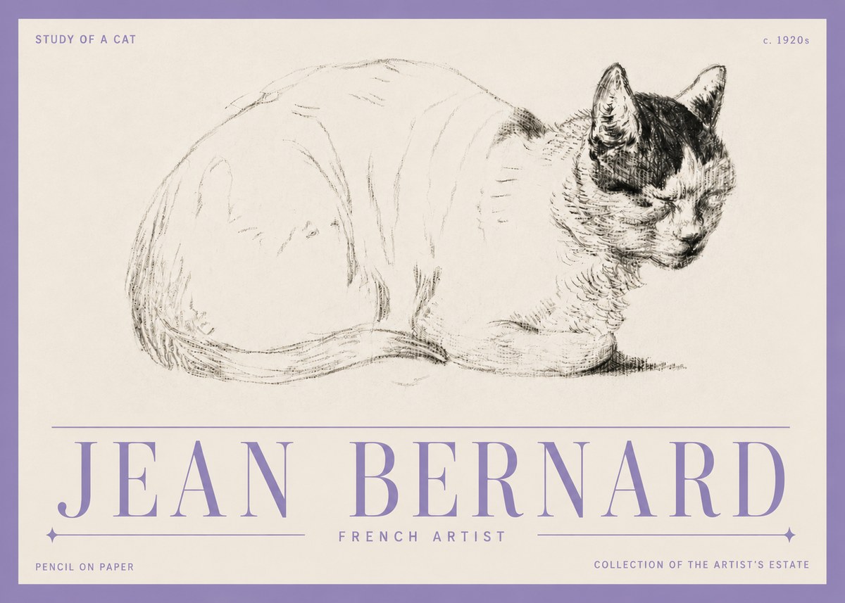 Jean Bernard Study of a Cat III No5 - Poster