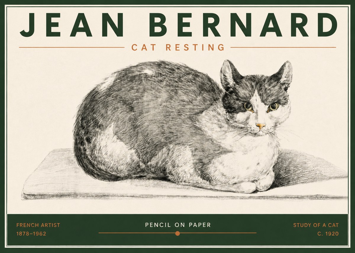 Jean Bernard Cat Study XI No6 - Poster