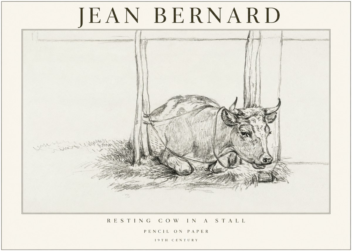 Jean Bernard Resting Cow in a Stall No1 - Poster