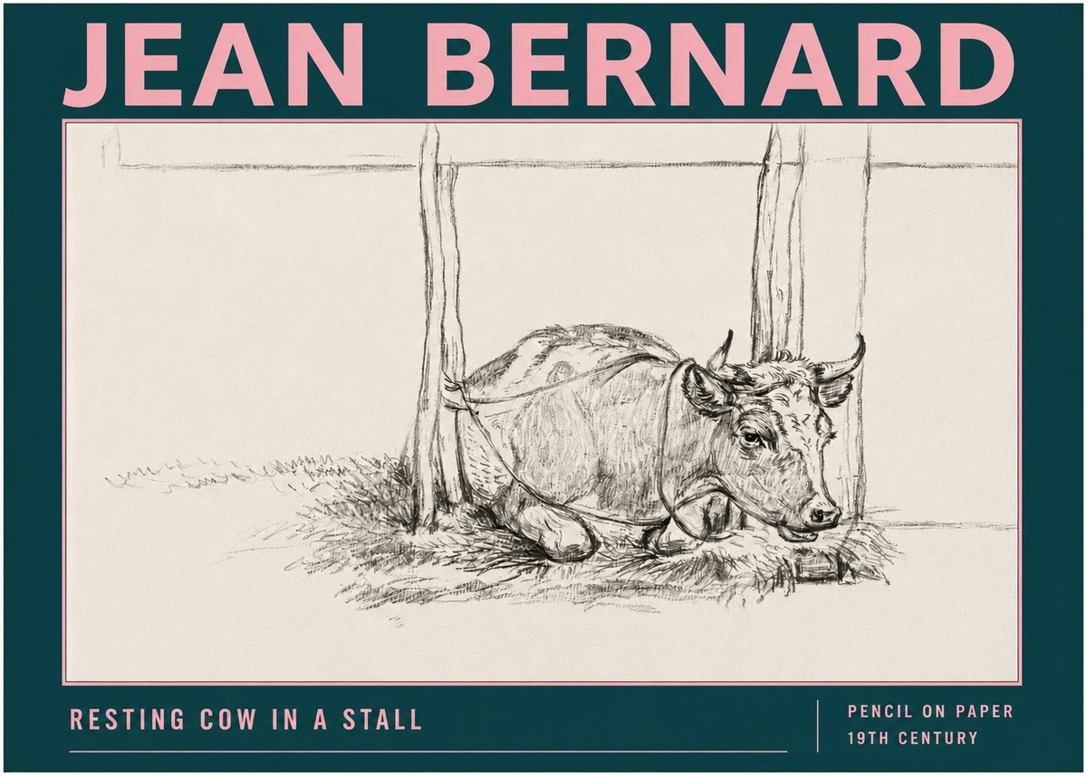 Jean Bernard Resting Cow in a Stall No3 - Poster