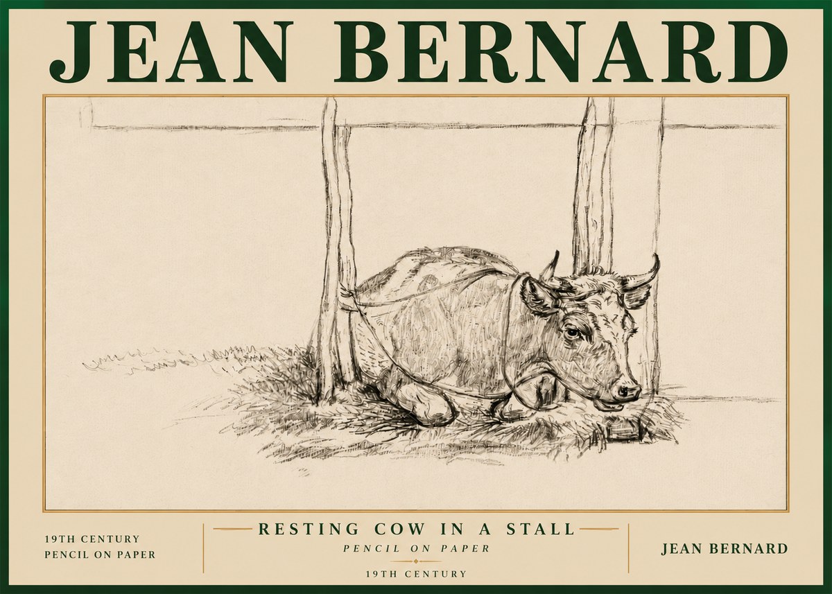 Jean Bernard Resting Cow in a Stall No5 - Poster