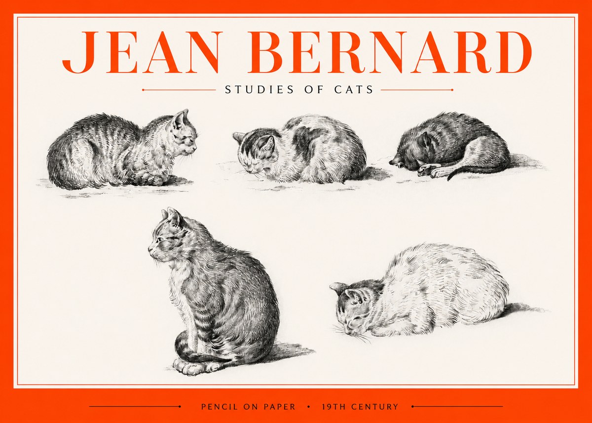 Jean Bernard Studies of Cats No2 - Poster