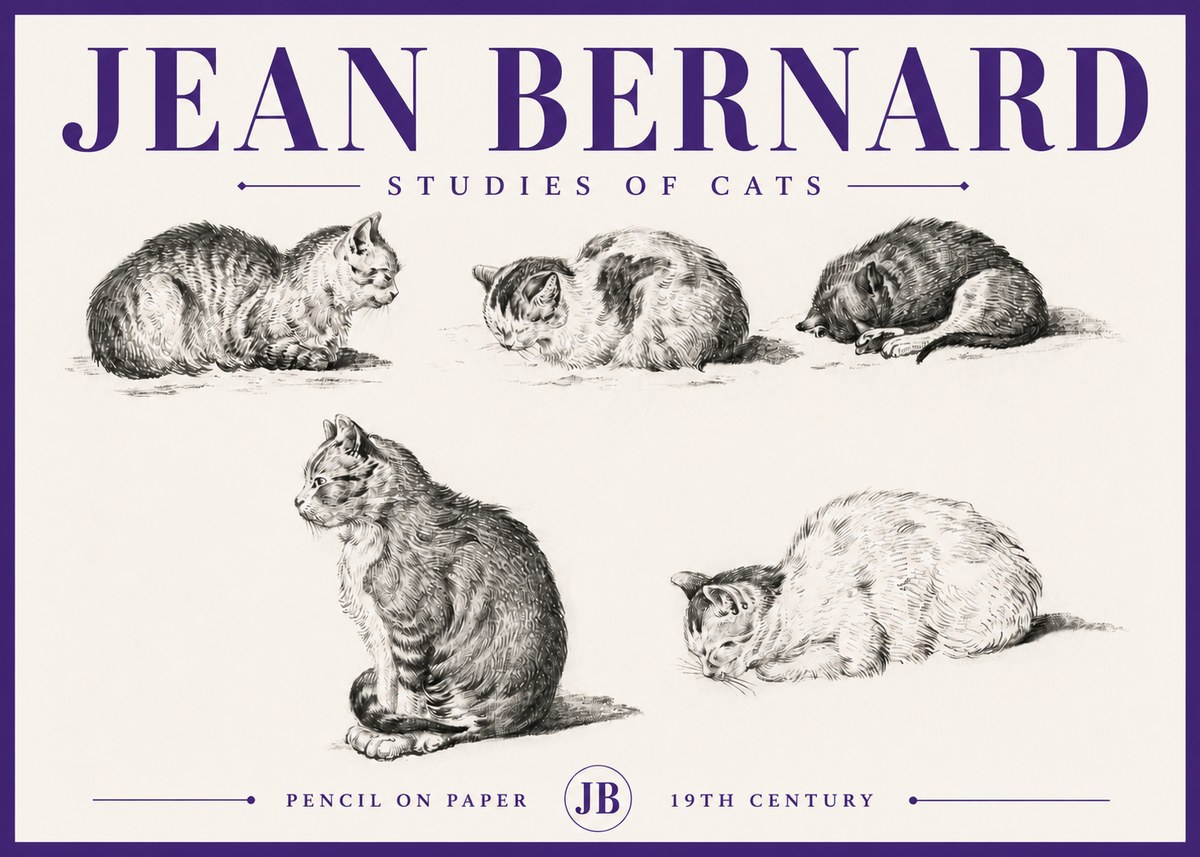 Jean Bernard Studies of Cats No5 - Poster