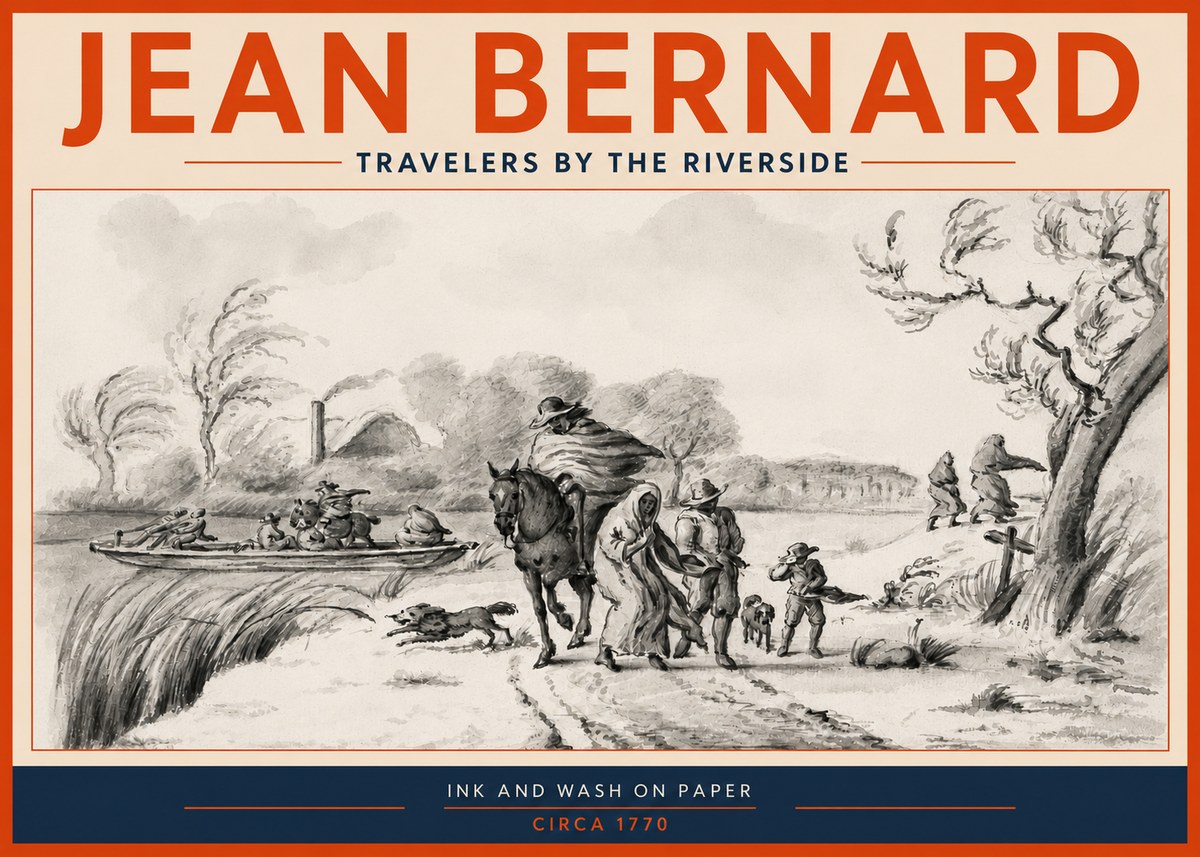 Jean Bernard Travelers by the Riverside No3 - Poster