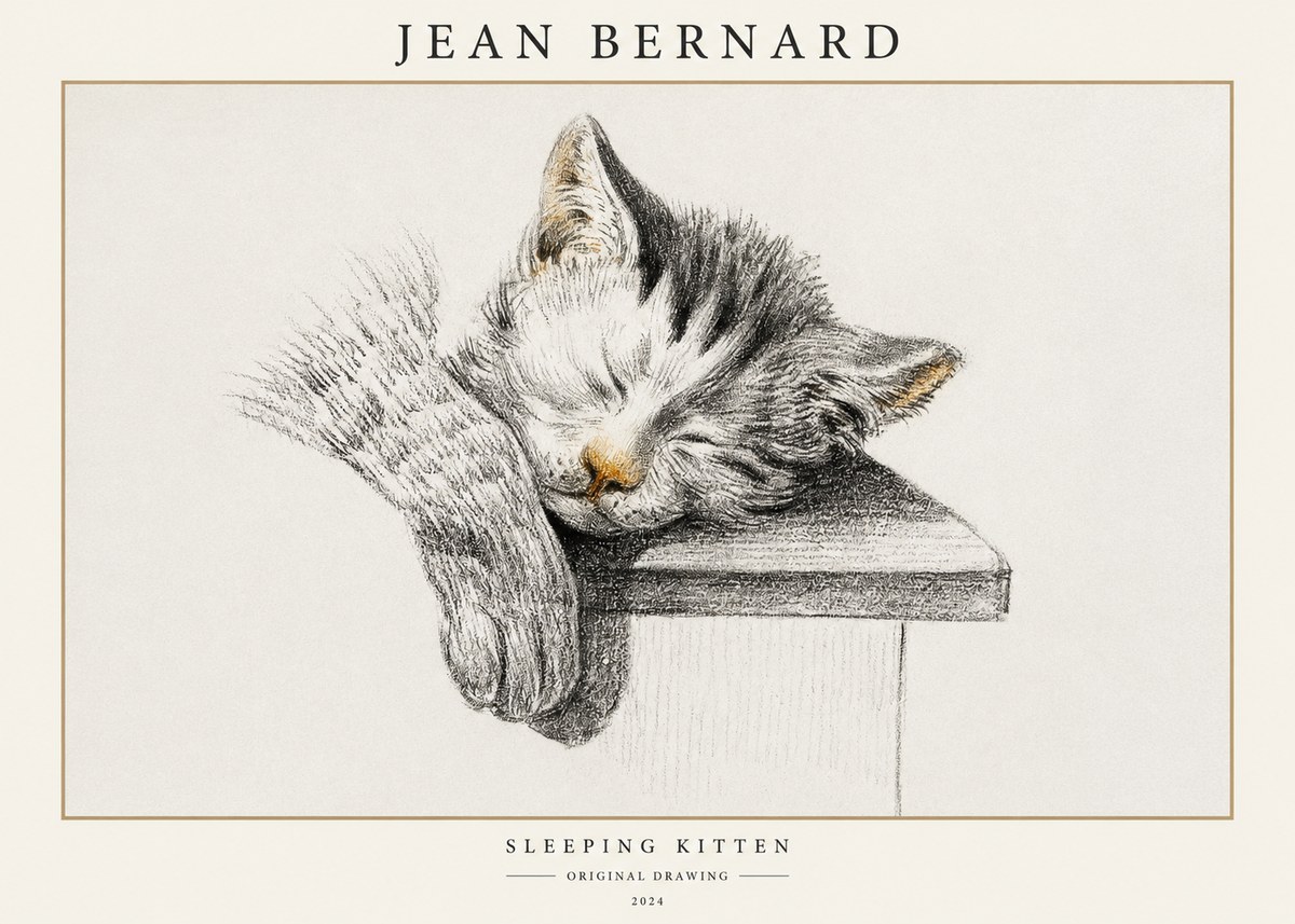 Jean Bernard Sleeping Kitten No1 - Poster