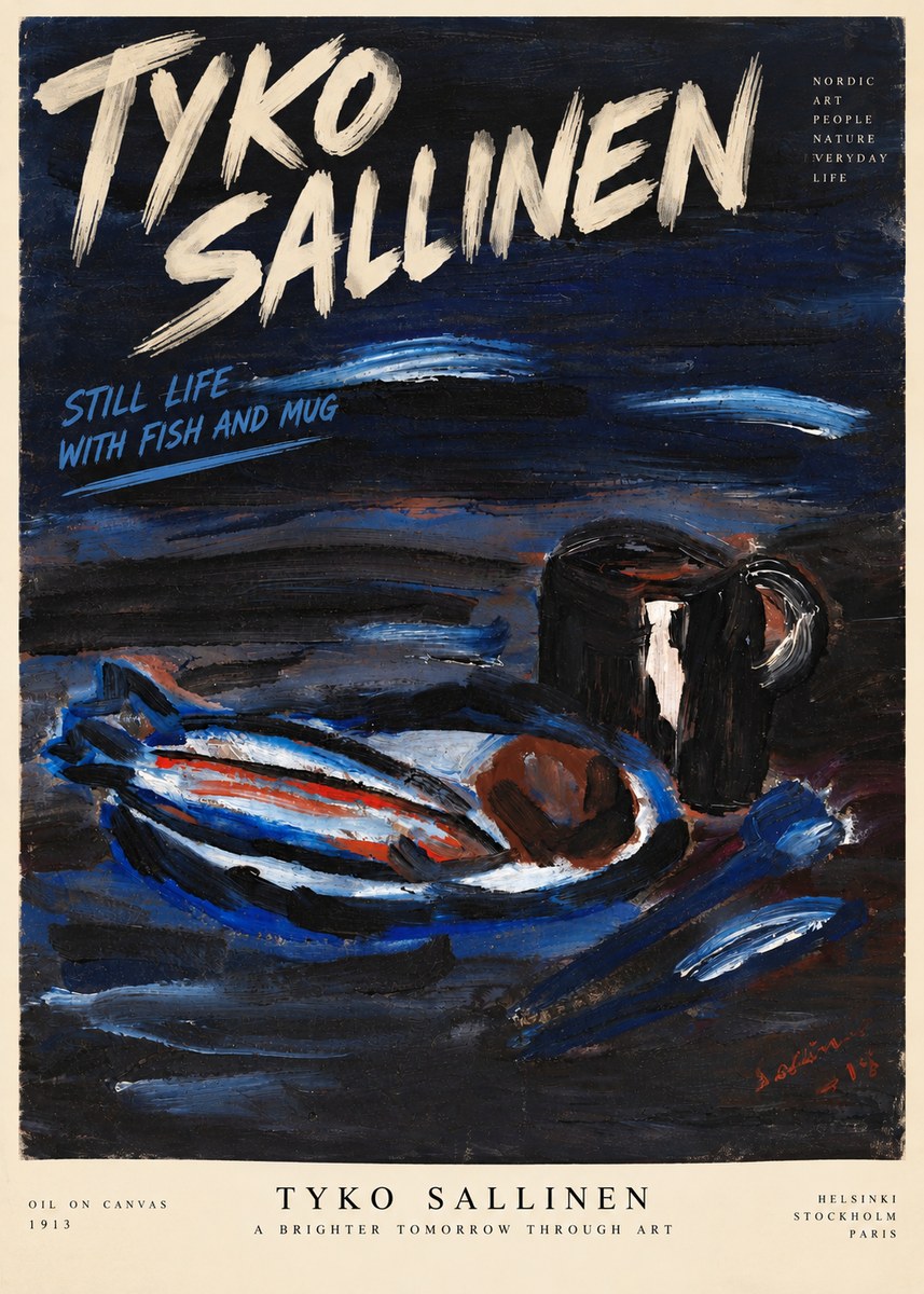 Tyko Sallinen Still Life with Fish and Mug No6 - Poster
