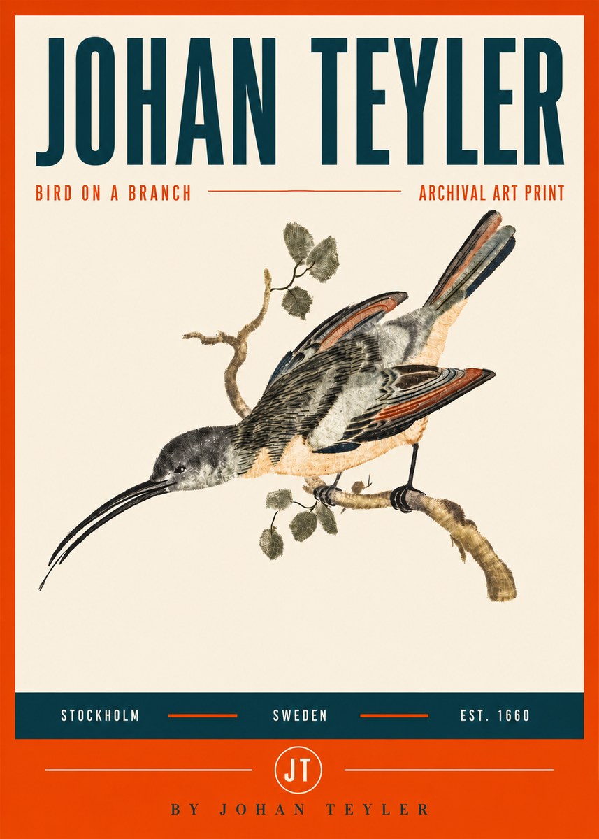 Johan Teyler Bird on a Branch No5 - Poster