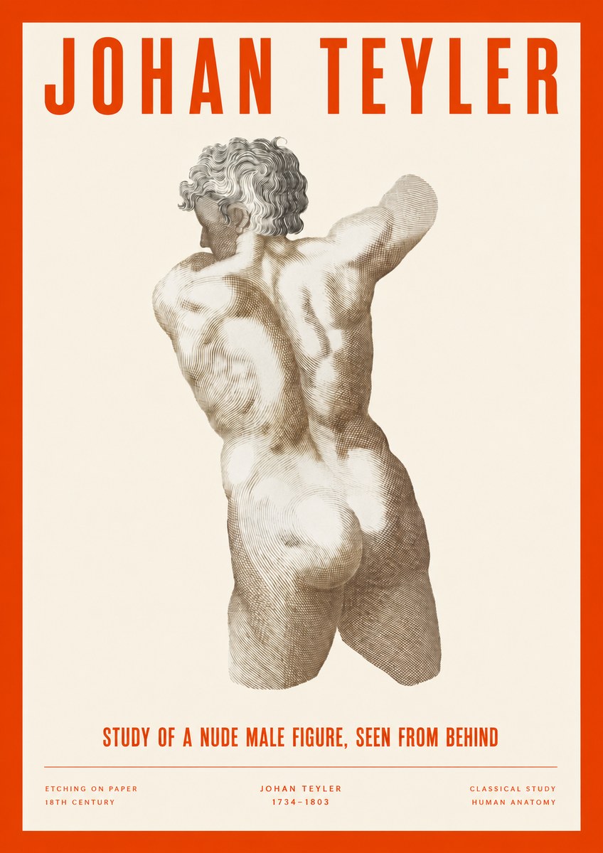 Johan Teyler Study of a Nude Male Figure, Seen from Behind No2 - Poster