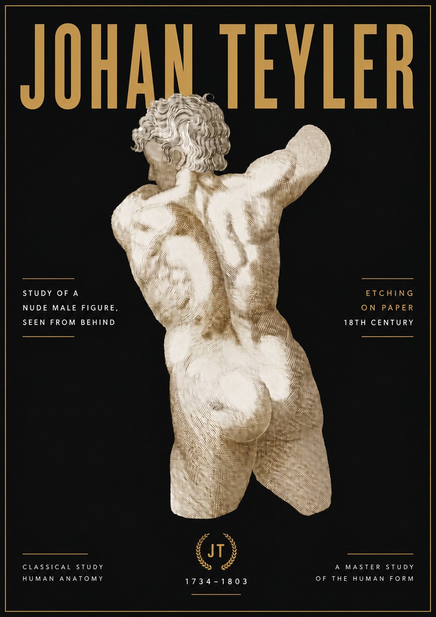 Johan Teyler Study of a Nude Male Figure, Seen from Behind No6 - Poster