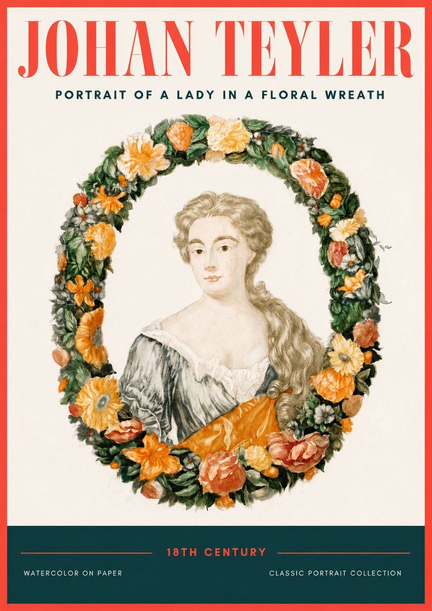 Johan Teyler Portrait of a Lady in a Floral Wreath No2 - Poster
