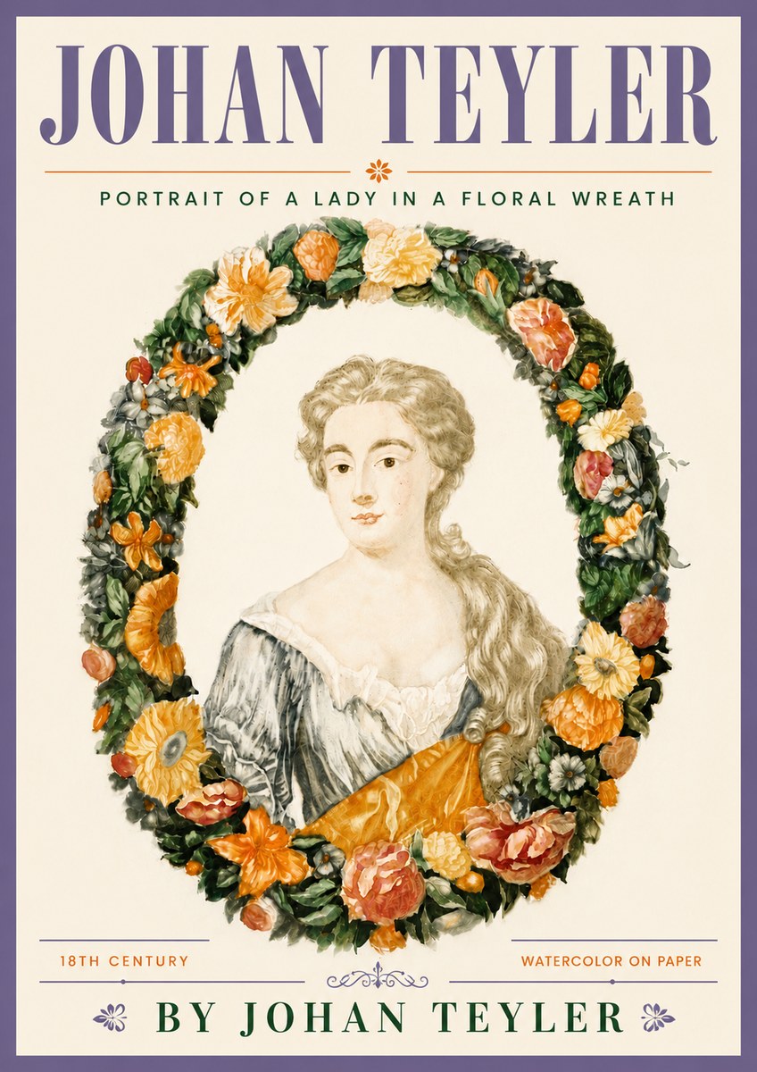 Johan Teyler Portrait of a Lady in a Floral Wreath No6 - Poster