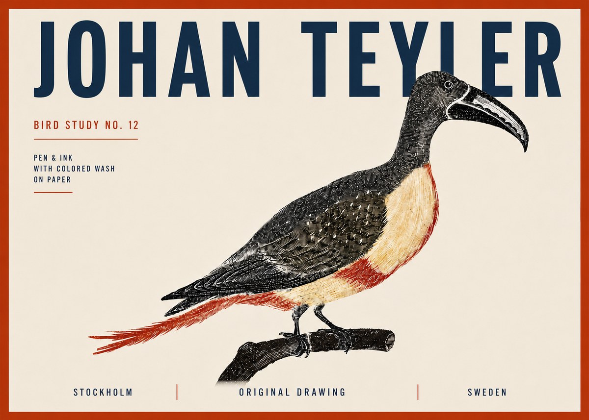 Johan Teyler Bird Study No. 12 - Original Drawing No6 - Poster
