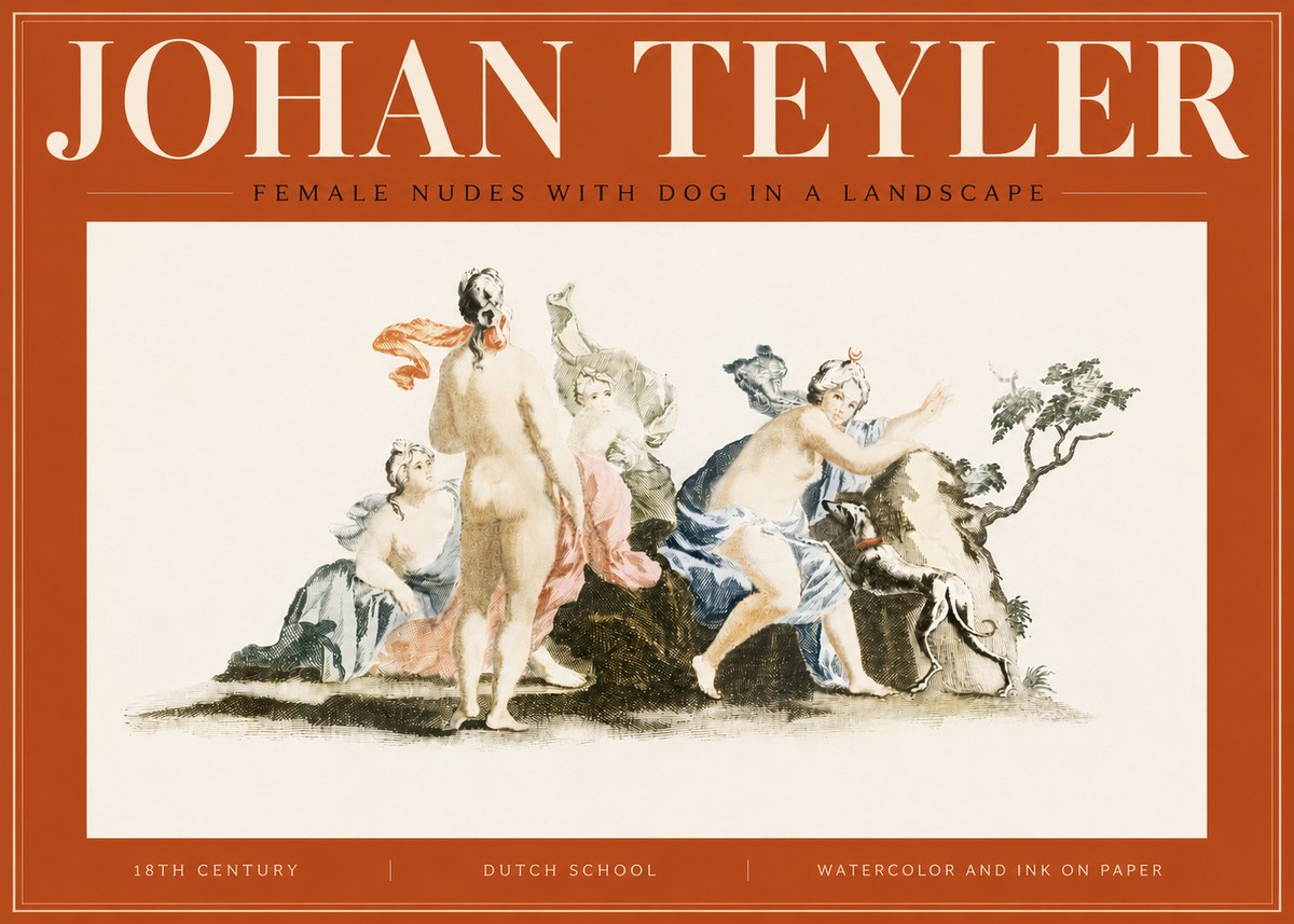 Johan Teyler Nudi Femminili Con Cane in Paesaggio No5 - Poster