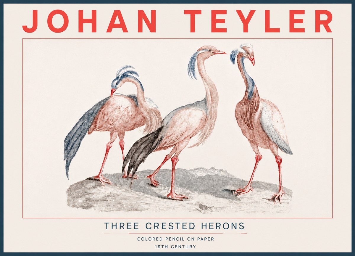 Johan Teyler Three Crested Herons No4 - Poster