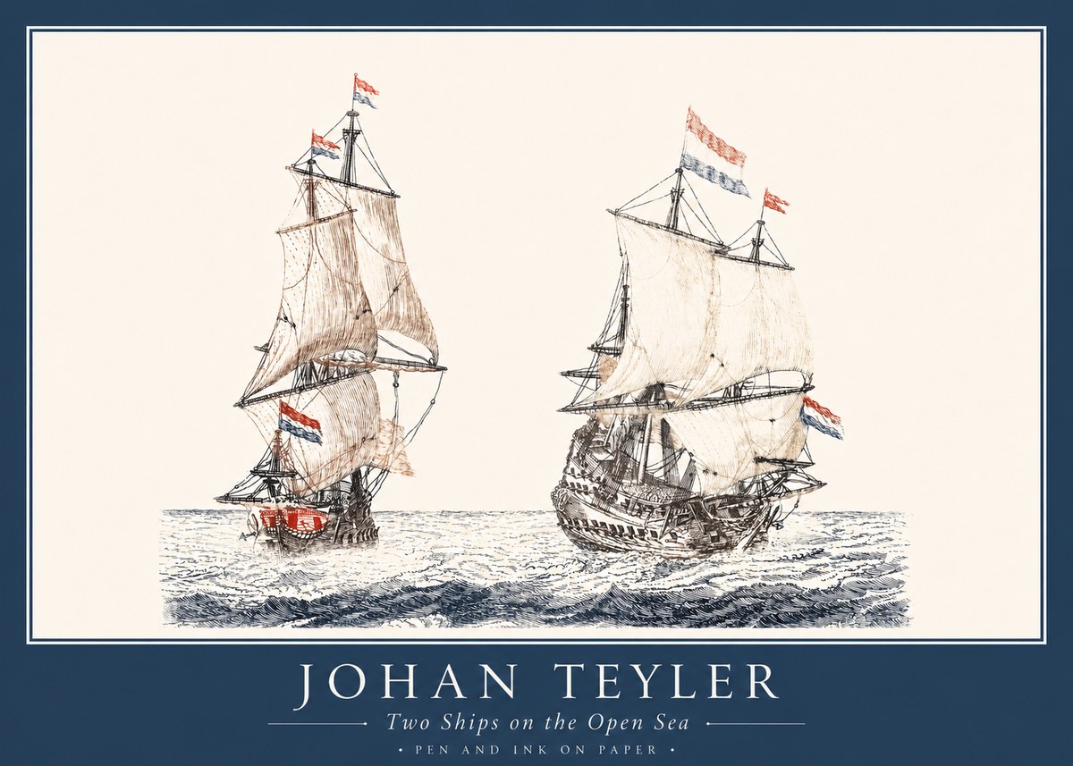 Johan Teyler Two Ships on the Open Sea No1 - Poster