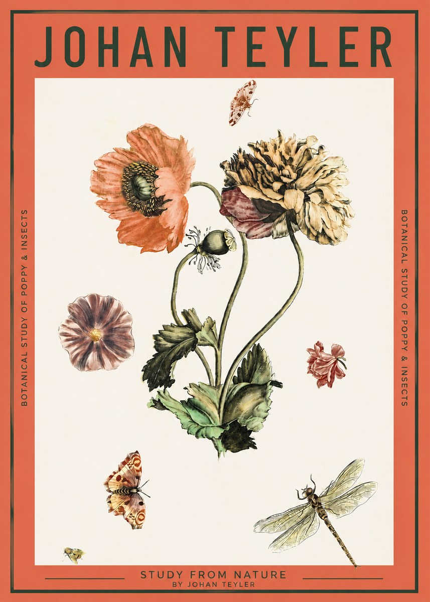 Johan Teyler Botanical Study of Poppy & Insects No2 - Poster