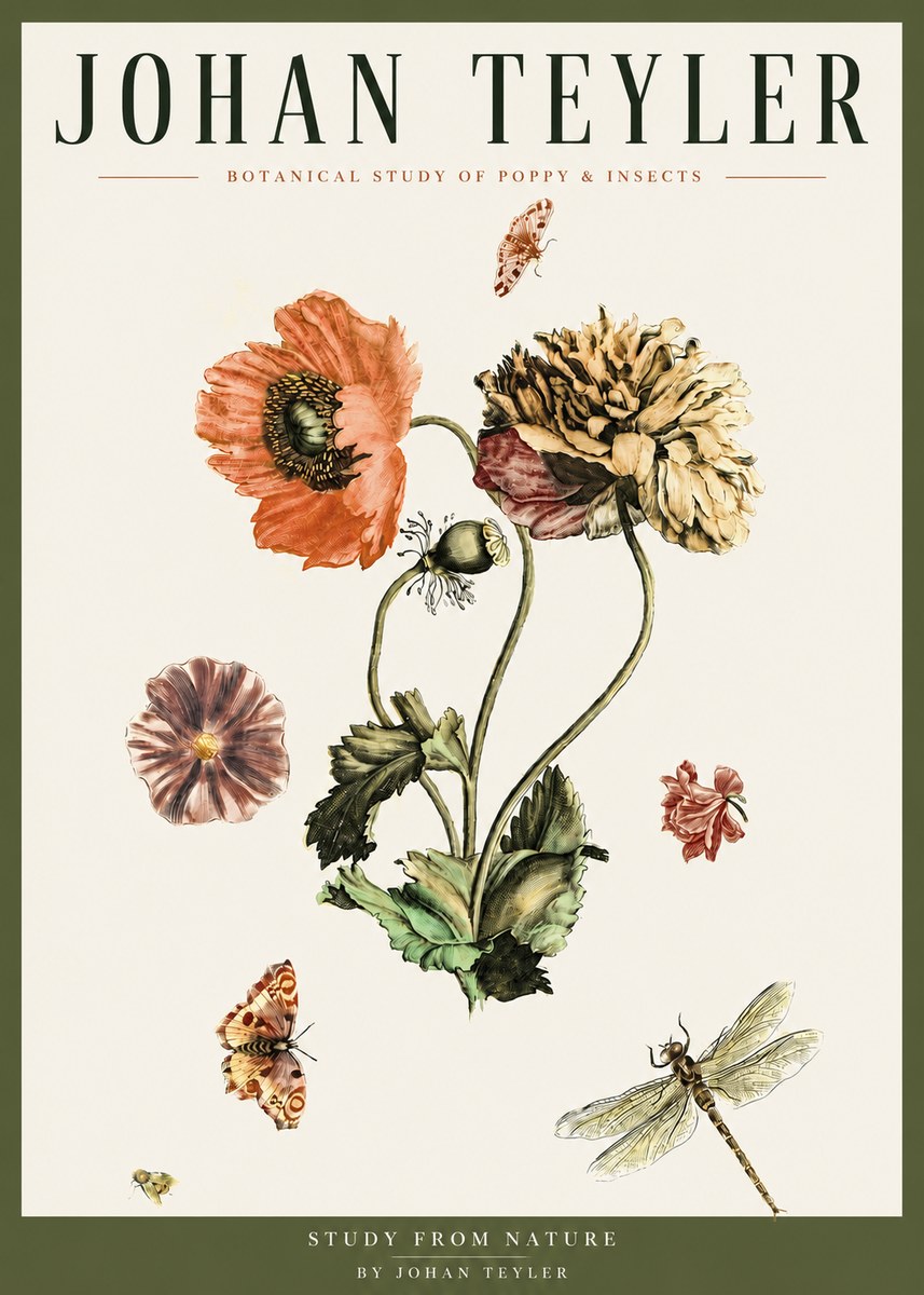 Johan Teyler Botanical Study of Poppy & Insects No3 - Poster
