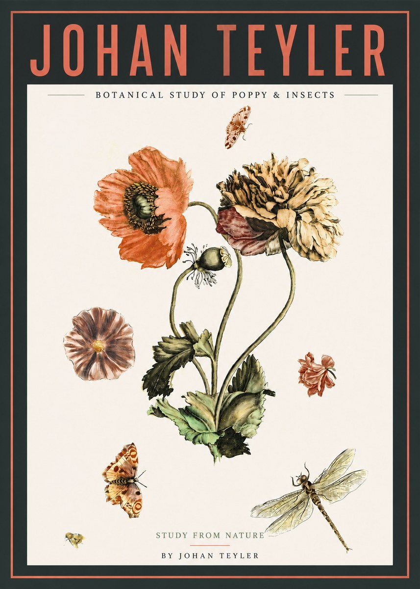 Johan Teyler Botanical Study of Poppy & Insects No4 - Poster