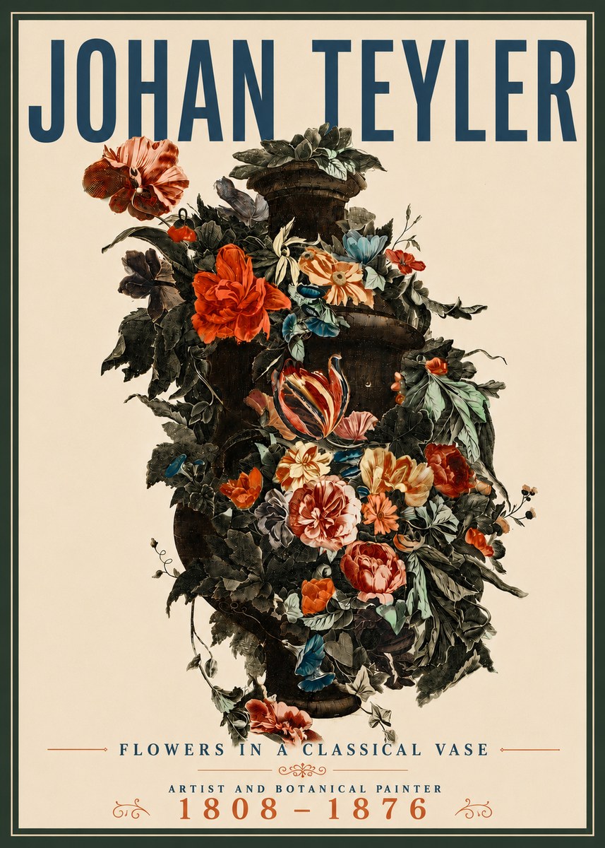 Johan Teyler Flowers in a Classical Vase No5 - Poster