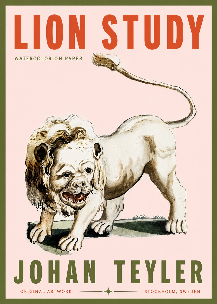 Johan Teyler Lion Study No3 - Poster