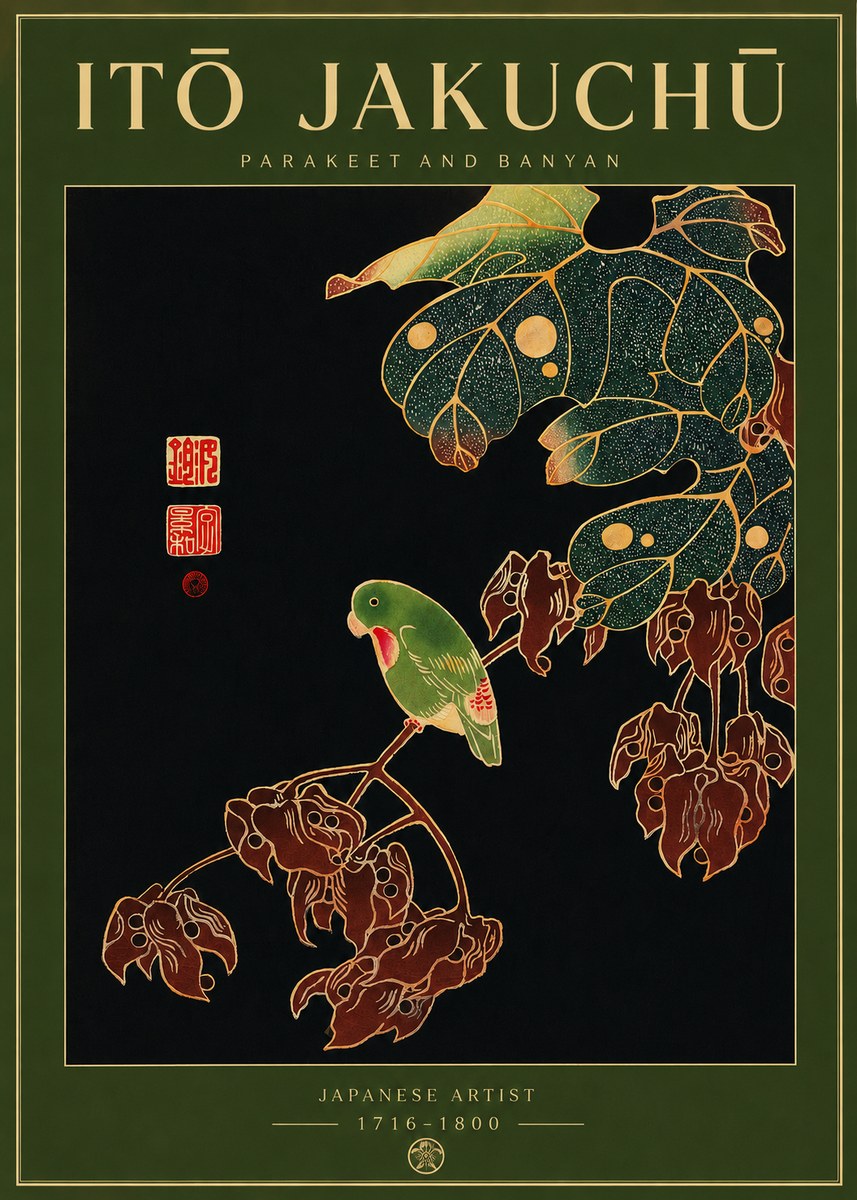 Itō Jakuchū Parakeet and Banyan No2 - Poster