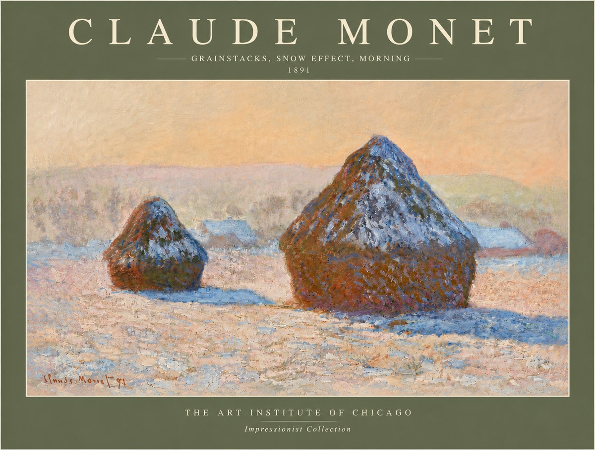 Monet Grainstacks, Snow Effect, Morning No6 - Poster