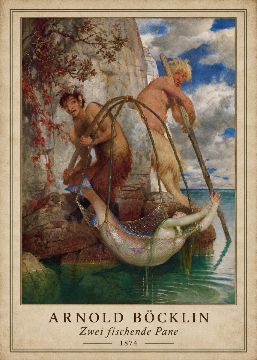 Arnold Böcklin Zwei Fischende Pane No1 - Poster