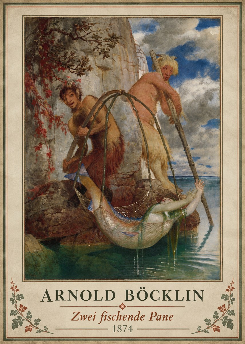 Arnold Böcklin Zwei Fischende Pane No3 - Poster