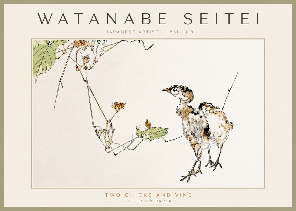 Watanabe Seitei Two Chicks and Vine No3 - Poster