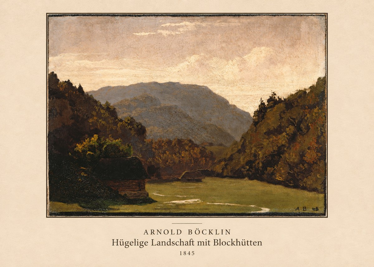 Arnold Böcklin Hügelige Landschaft Mit Blockhütten No4 - Poster