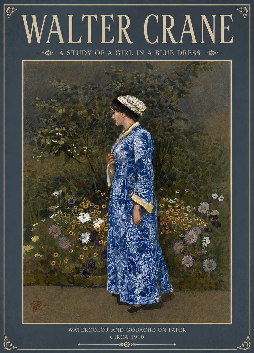 Walter Crane A Study of a Girl in a Blue Dress No5 - Poster