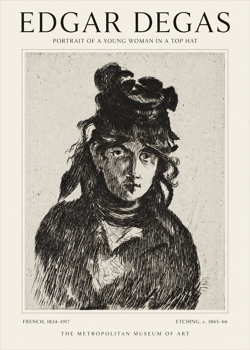 Edgar Degas Portrait of a Young Woman in a Top Hat No1 - Poster